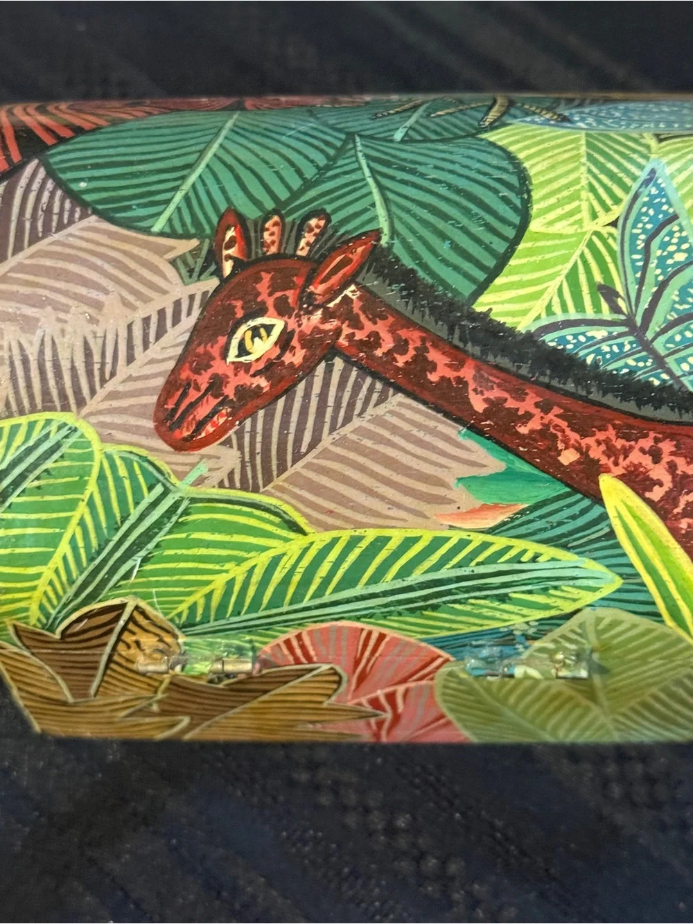 Hand painted wooden Jungle safari trinket keepsake box